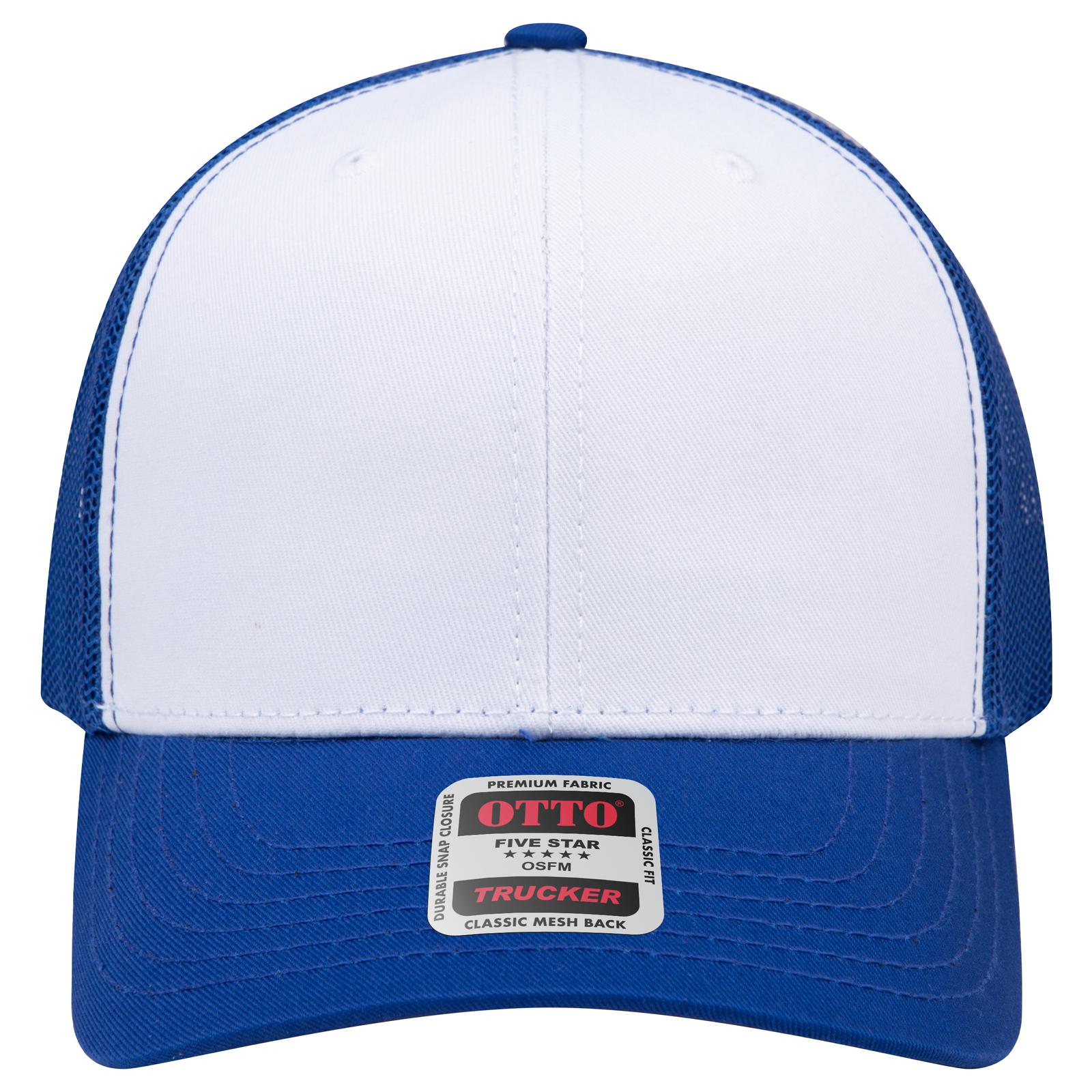 Right View of 011601 - Ryl/Wht/Ryl OTTO CAP 6 Panel Mid Profile Mesh Back Trucker Hat