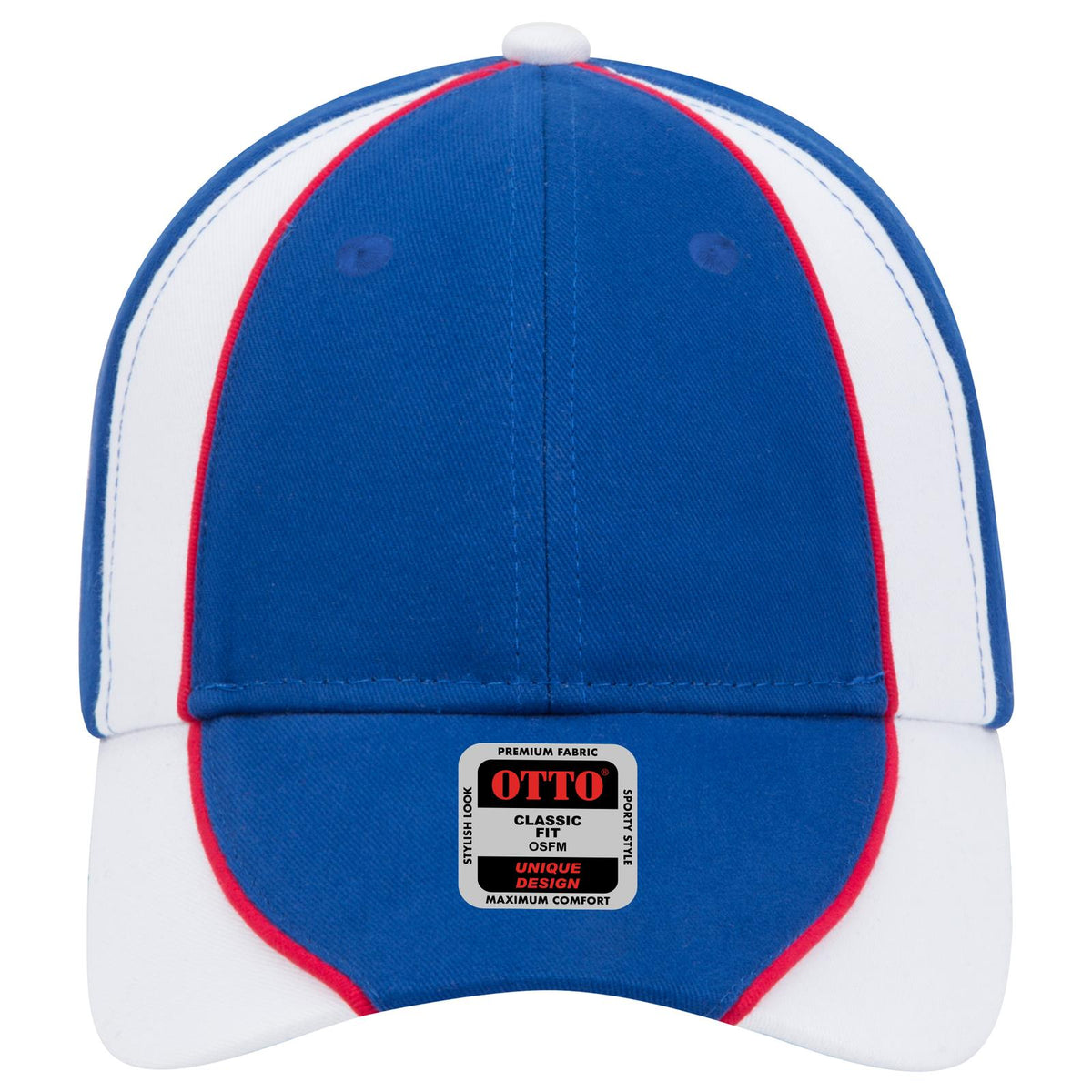 Front View of 011602 - Ryl/Wht/Red OTTO CAP 6 Panel Low Profile Baseball Cap