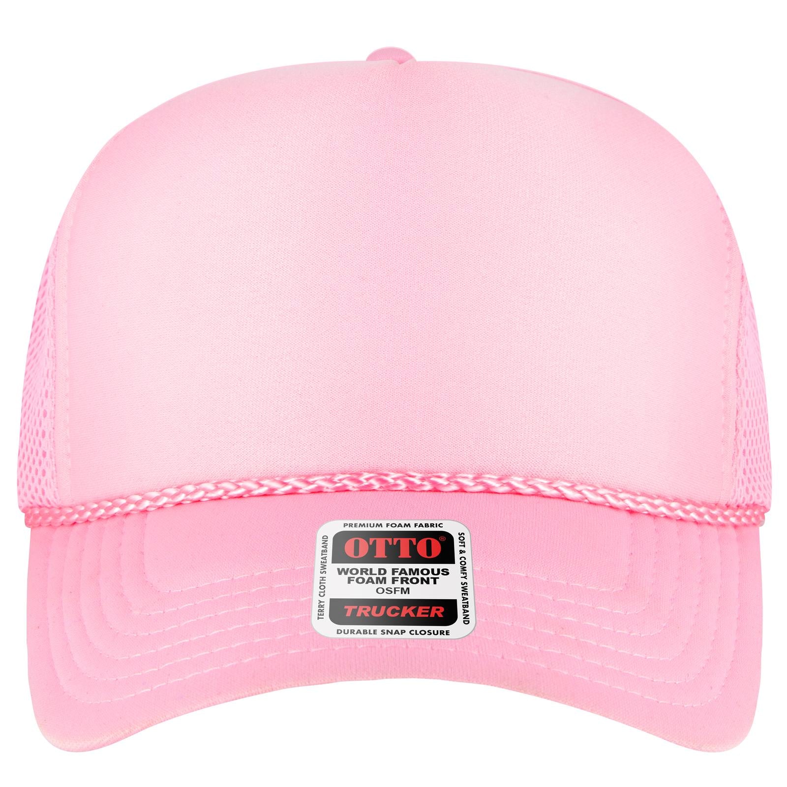 Right View of 012 - Soft Pink OTTO CAP 5 Panel High Crown Air Mesh Back Trucker Hat