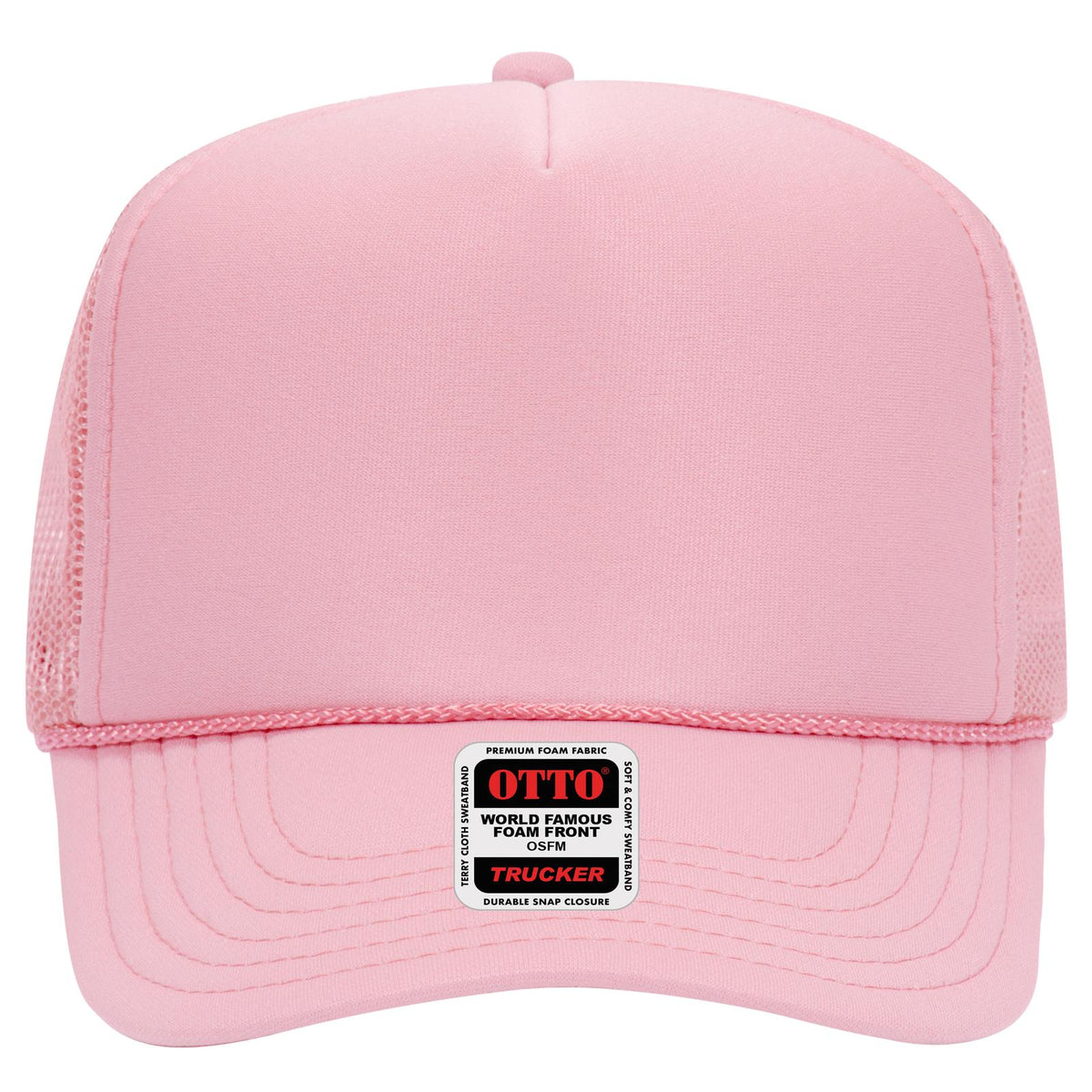 Front View of 012 - Soft Pink OTTO CAP 5 Panel High Crown Mesh Back Trucker Hat