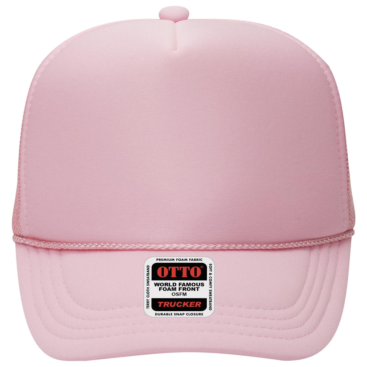 Front View of 012 - Soft Pink OTTO CAP 5 Panel High Crown Mesh Back Trucker Hat