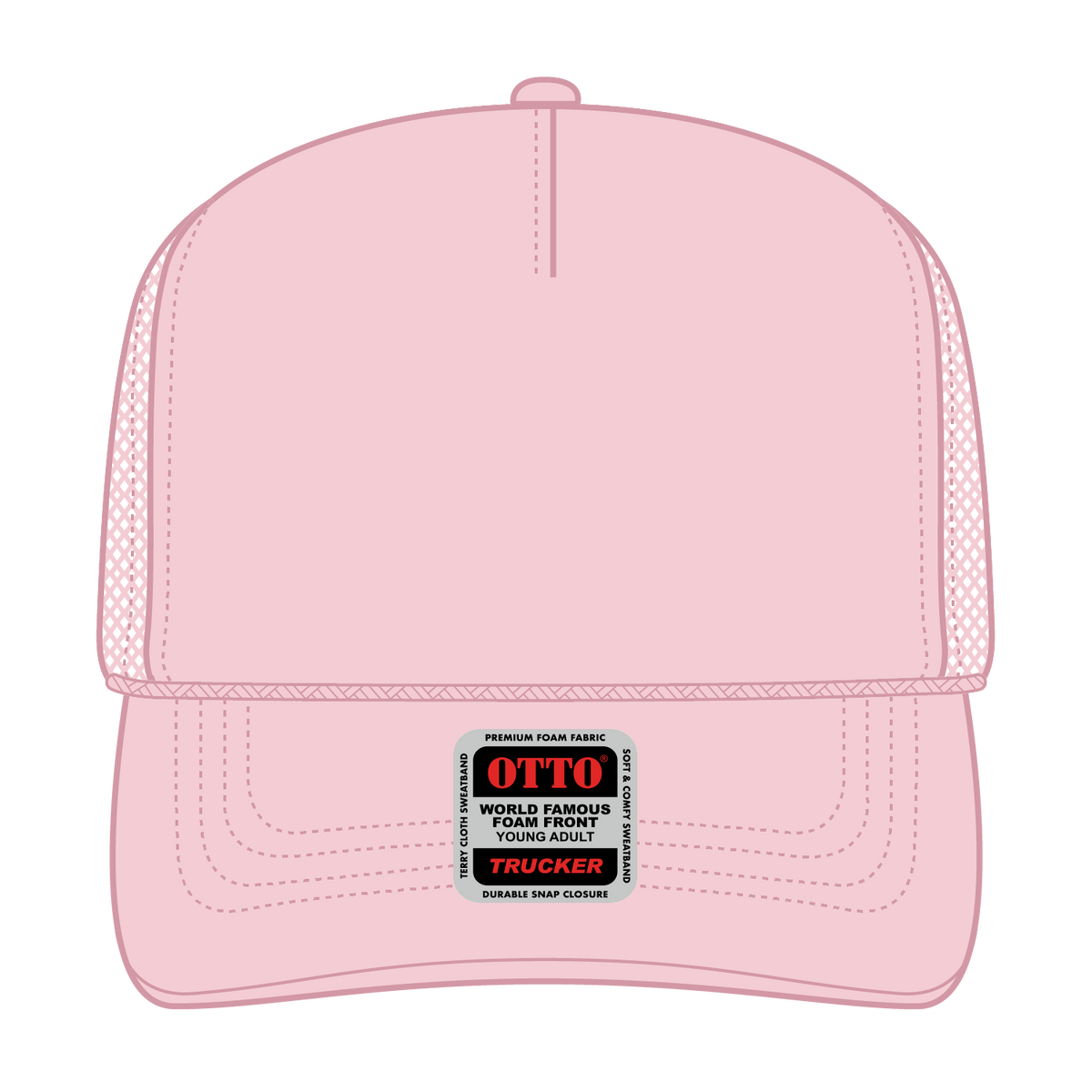 Front View of 012 - Soft Pink OTTO CAP 5 Panel High Crown Mesh Back Trucker Hat