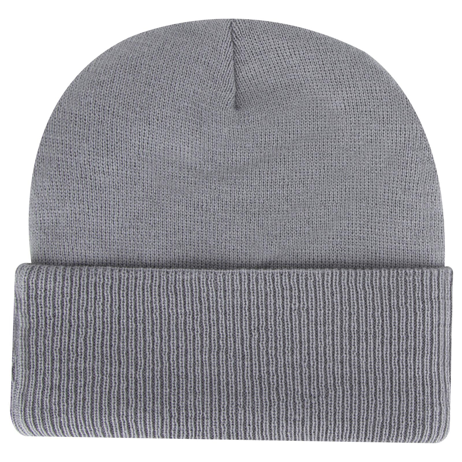 Front View of 014 - Gray OTTO CAP 12" Classic Knit Beanie w/ Inside Fleece Lining & Rib Knit Cuff