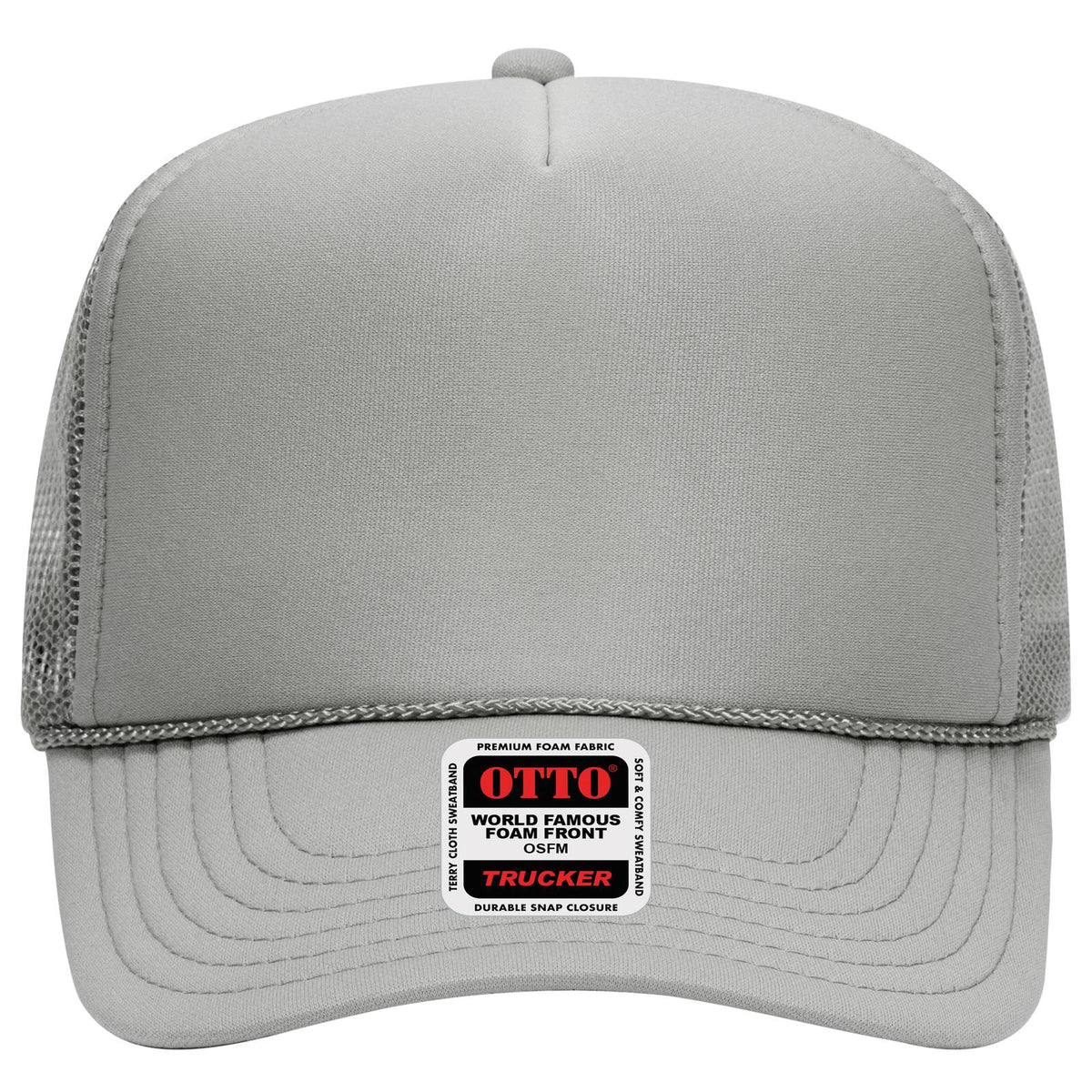 Front View of 014 - Gray OTTO CAP 5 Panel High Crown Mesh Back Trucker Hat