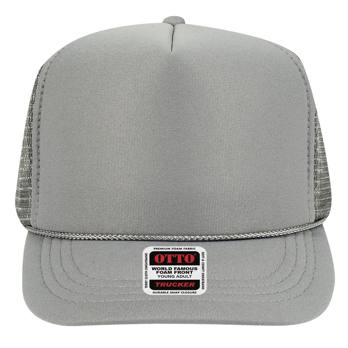 Front View of 014 - Gray OTTO CAP 5 Panel High Crown Mesh Back Trucker Hat