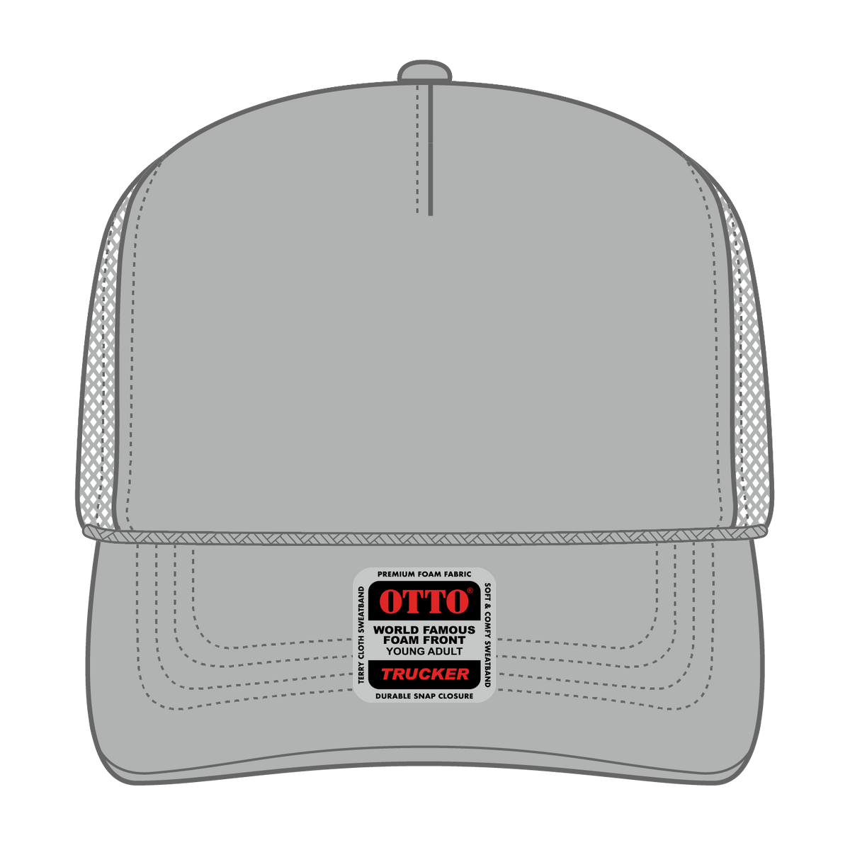 Front View of 014 - Gray OTTO CAP 5 Panel High Crown Mesh Back Trucker Hat