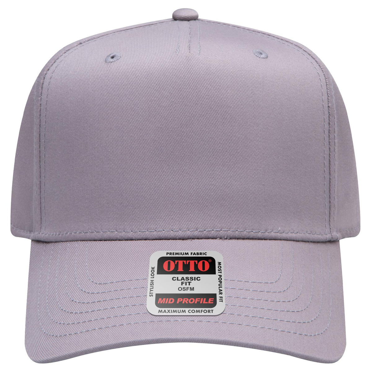 Front View of 014 - Gray OTTO CAP 5 Panel Mid Profile Baseball Cap