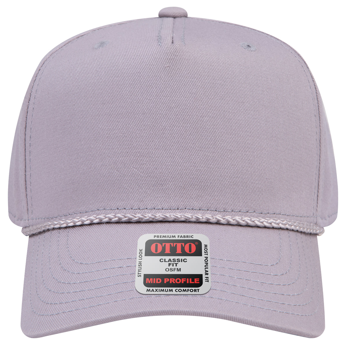 Front View of 014 - Gray OTTO CAP 5 Panel Mid Profile Baseball Cap