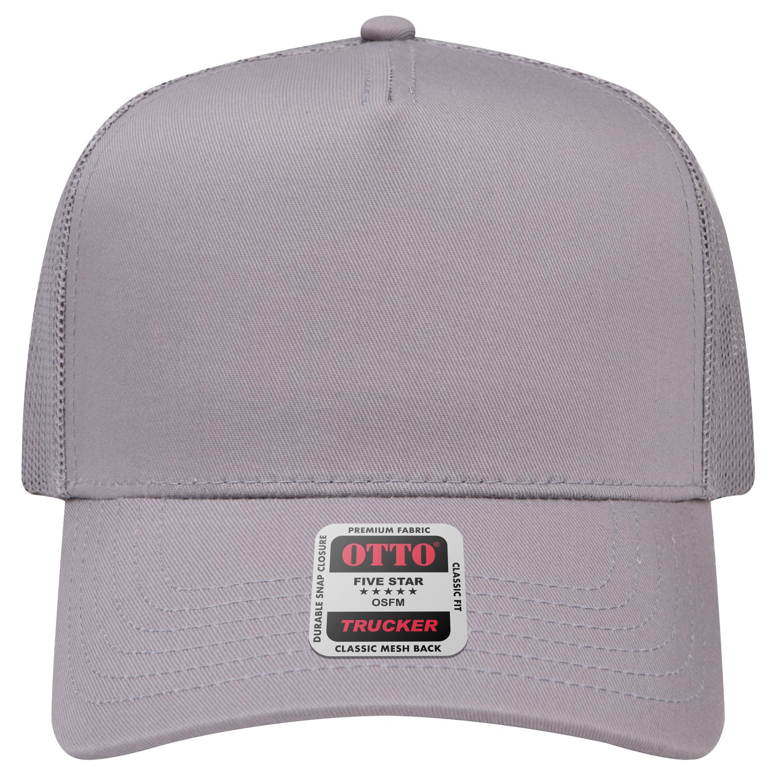 Front View of 014 - Gray OTTO CAP 5 Panel Mid Profile Mesh Back Trucker Hat