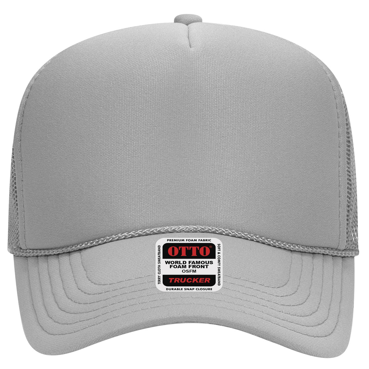 Front View of 014 - Gray OTTO CAP 5 Panel Mid Profile Mesh Back Trucker Hat