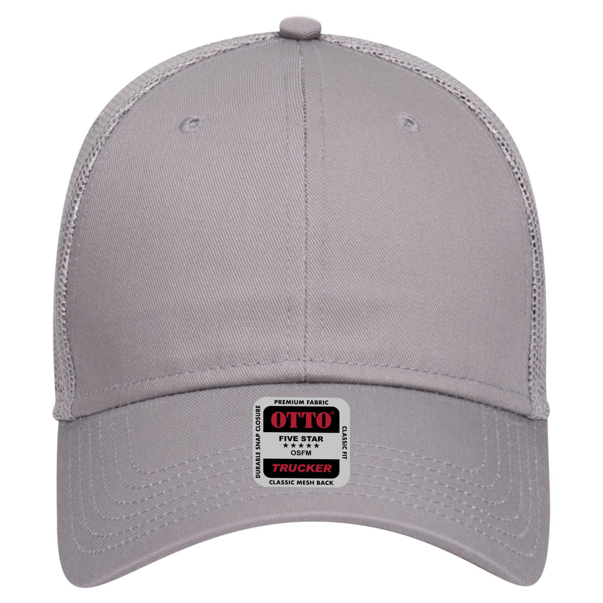 Front View of 014 - Gray OTTO CAP 6 Panel Low Profile Mesh Back Trucker Hat