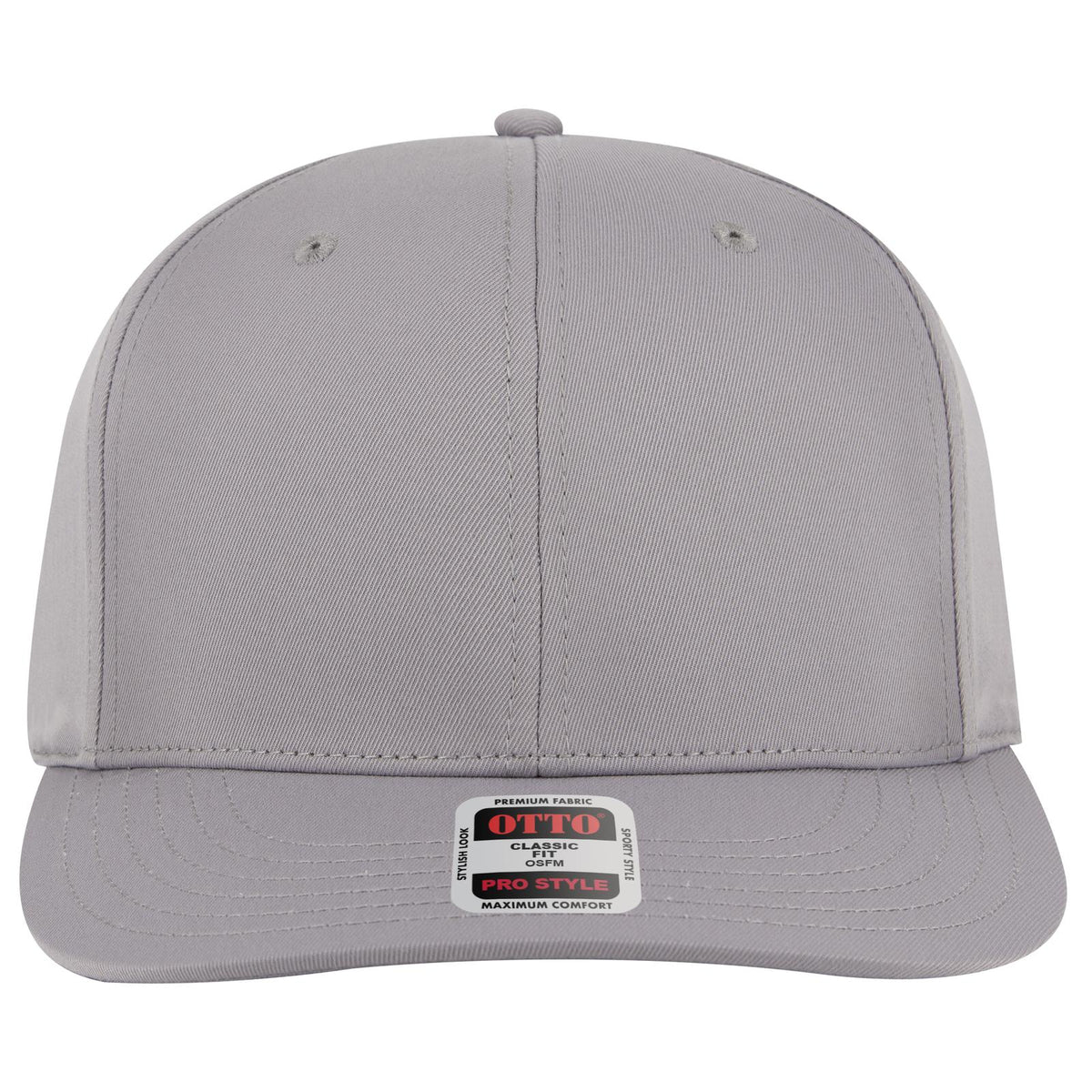 Front View of 014 - Gray OTTO CAP 6 Panel Pro Style Baseball Cap