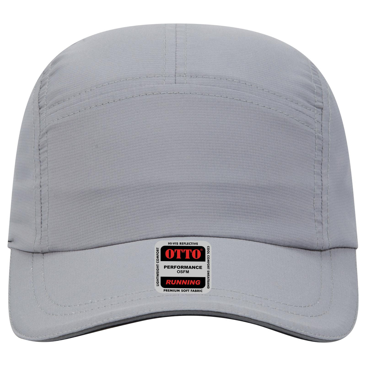 Front View of 014 - Gray OTTO CAP Reflective 5 Panel Running Cap