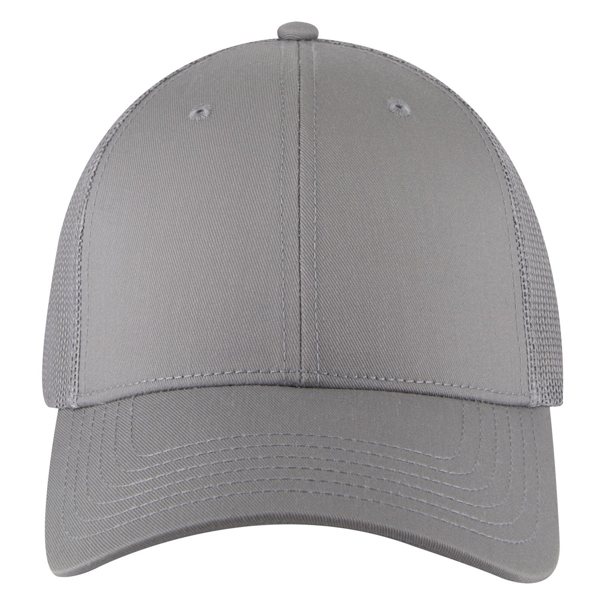 Front View of 014A - Gray OTTO CAP 6 Panel Low Profile Mesh Back Trucker Hat