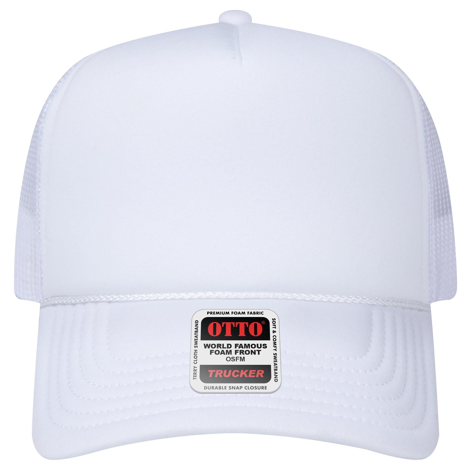Right View of 016 - White OTTO CAP 5 Panel High Crown Mesh Back Trucker Hat