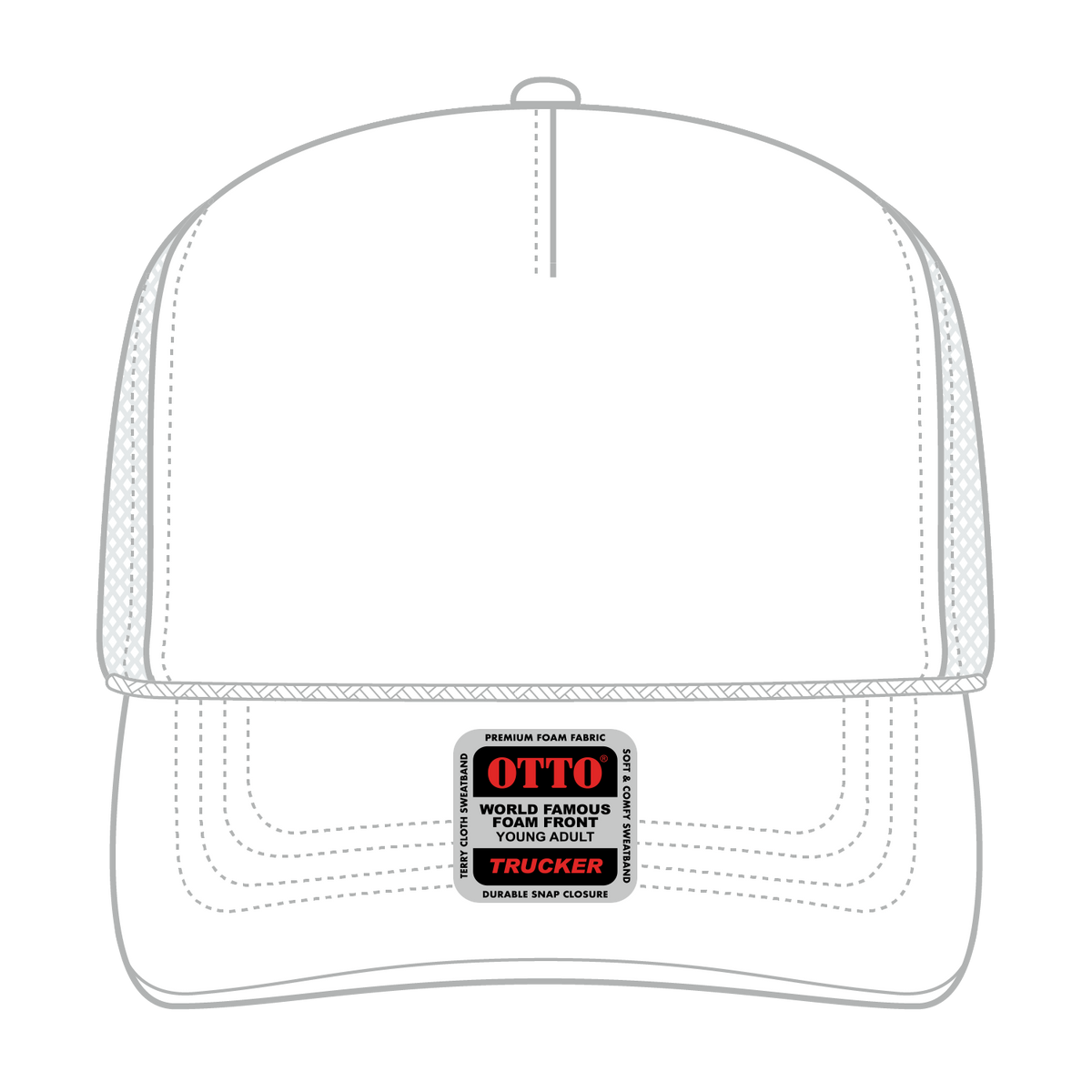 Front View of 016 - White OTTO CAP 5 Panel High Crown Mesh Back Trucker Hat