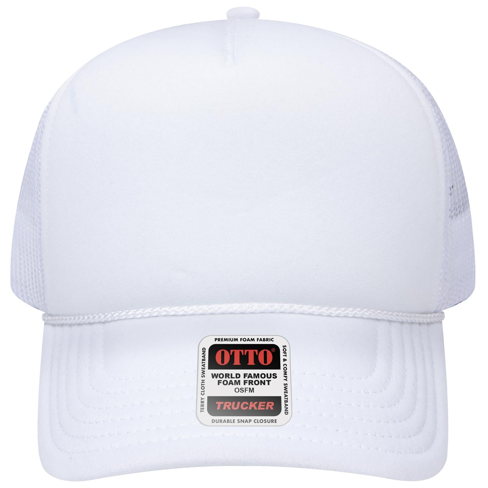 Right View of 016 - White OTTO CAP 5 Panel Low Profile Mesh Back Trucker Hat