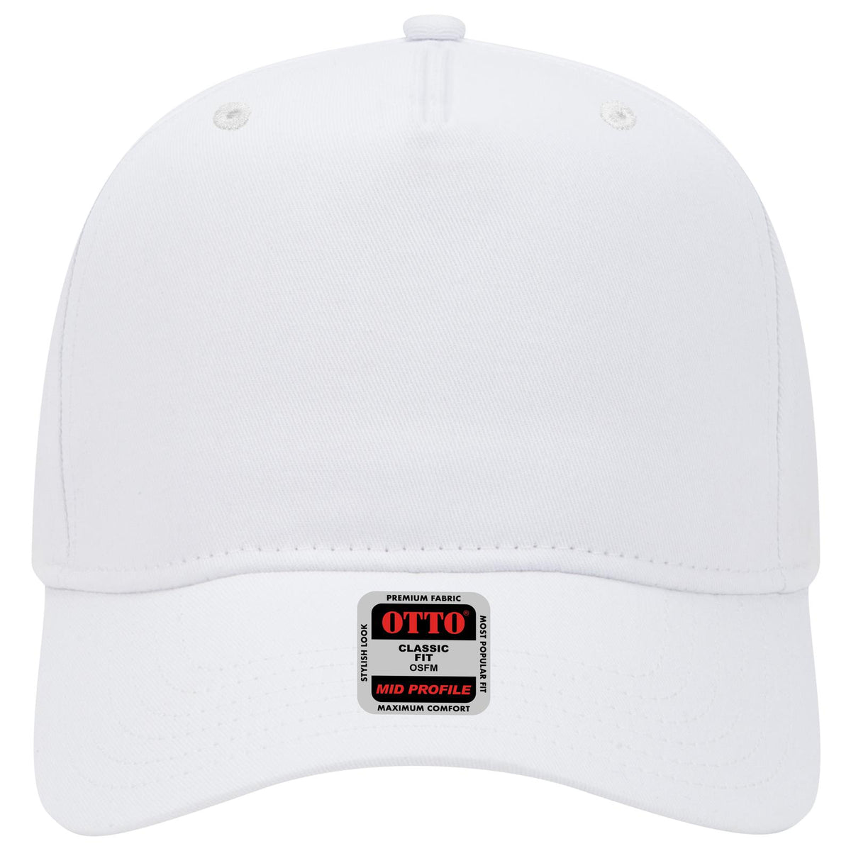 Front View of 016 - White OTTO CAP 5 Panel Mid Profile Baseball Cap