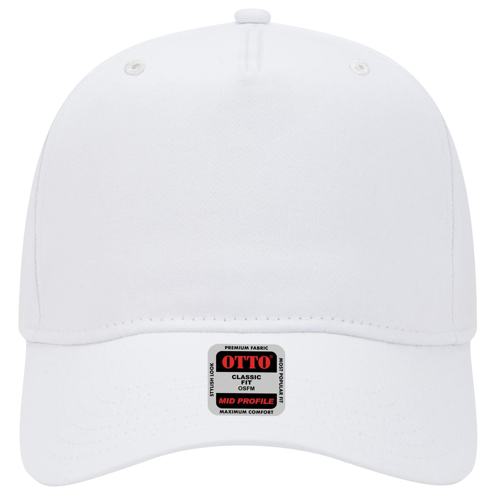 Front View of 016 - White OTTO CAP 5 Panel Mid Profile Baseball Cap