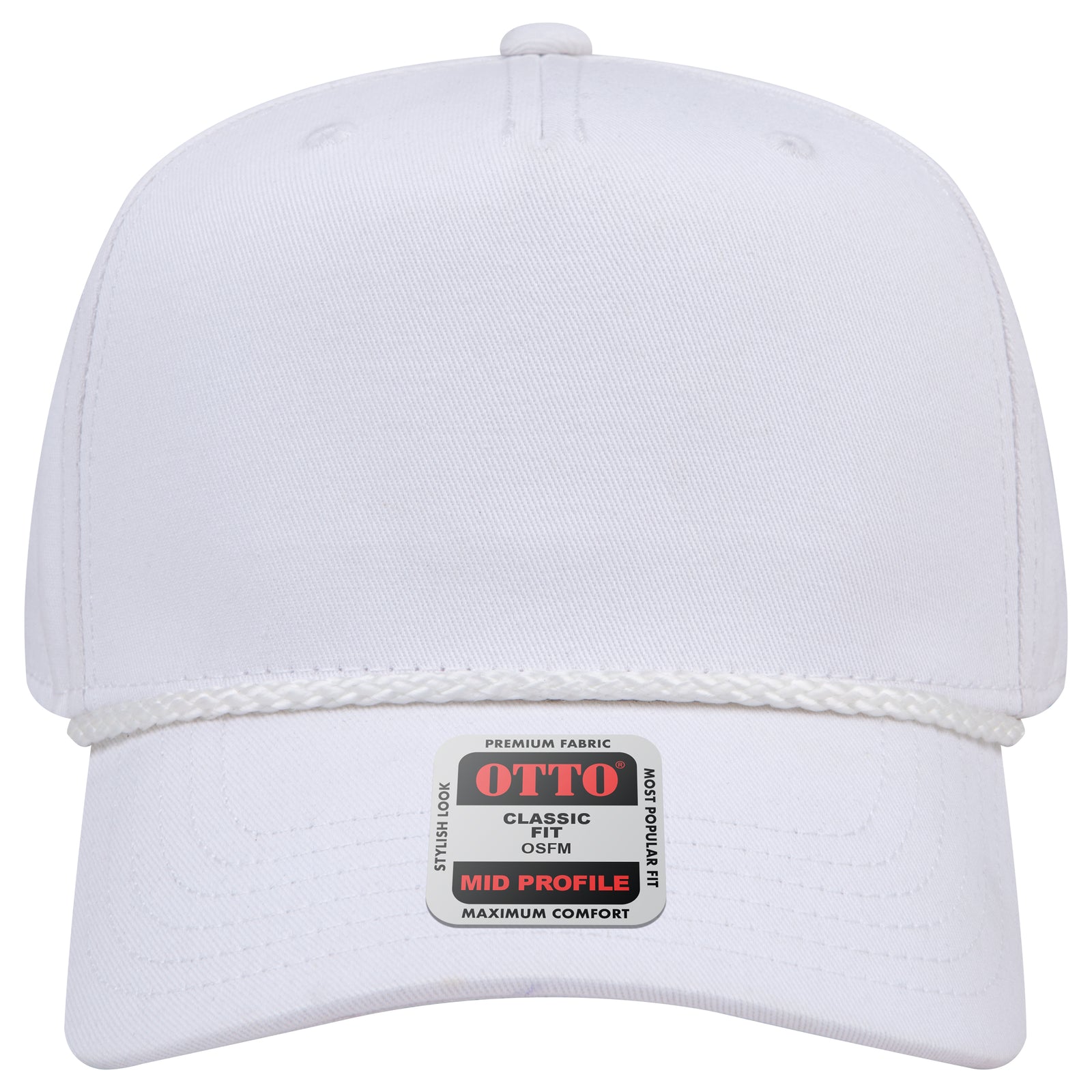 Right View of 016 - White OTTO CAP 5 Panel Mid Profile Baseball Cap