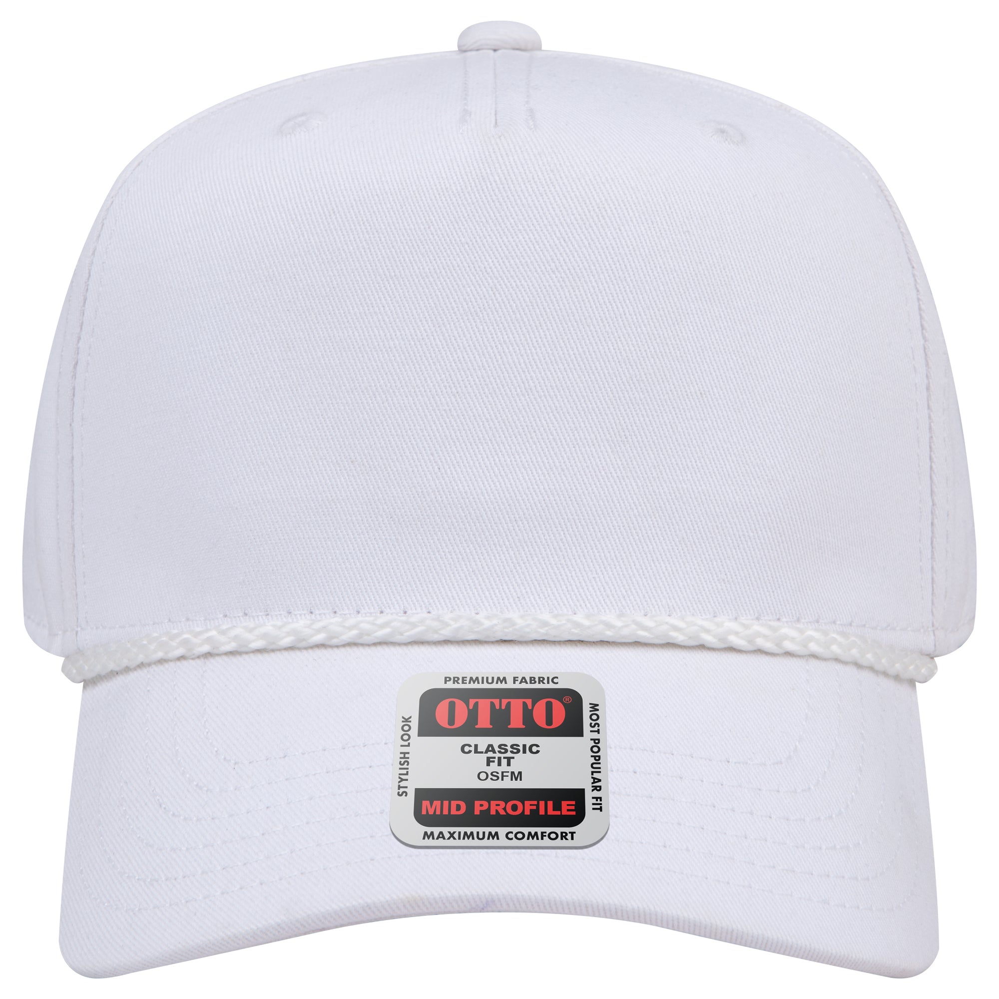 Right View of 016 - White OTTO CAP 5 Panel Mid Profile Baseball Cap