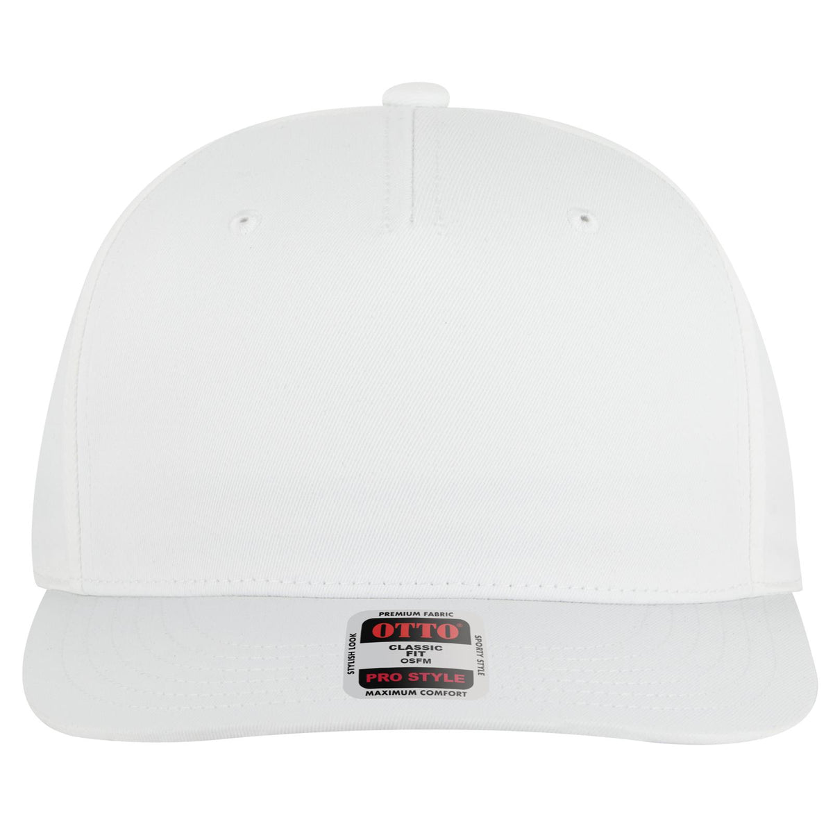 Front View of 016 - White OTTO CAP 5 Panel Pro Style Baseball Cap