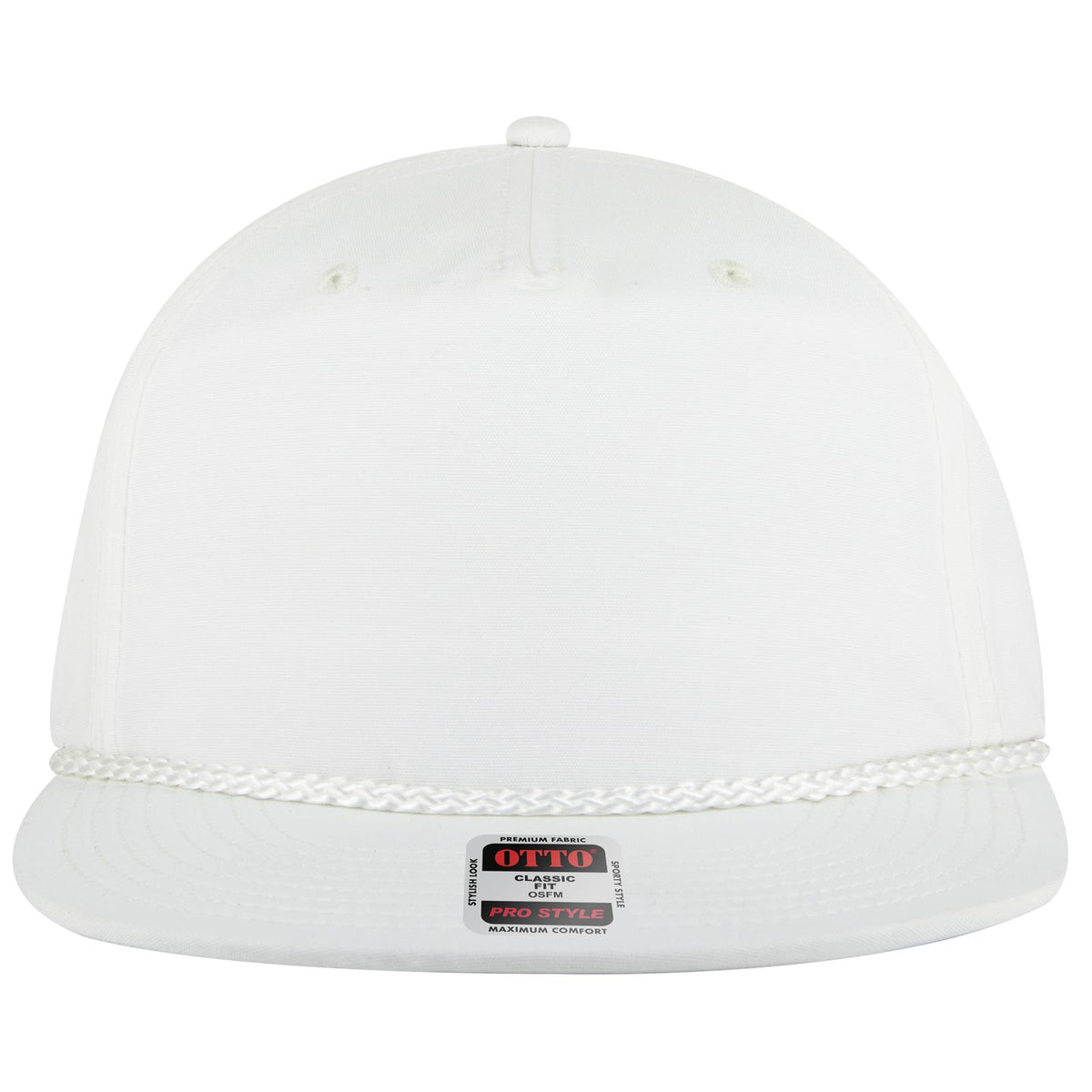Front View of 016 - White OTTO CAP 5 Panel Pro Style Baseball Cap