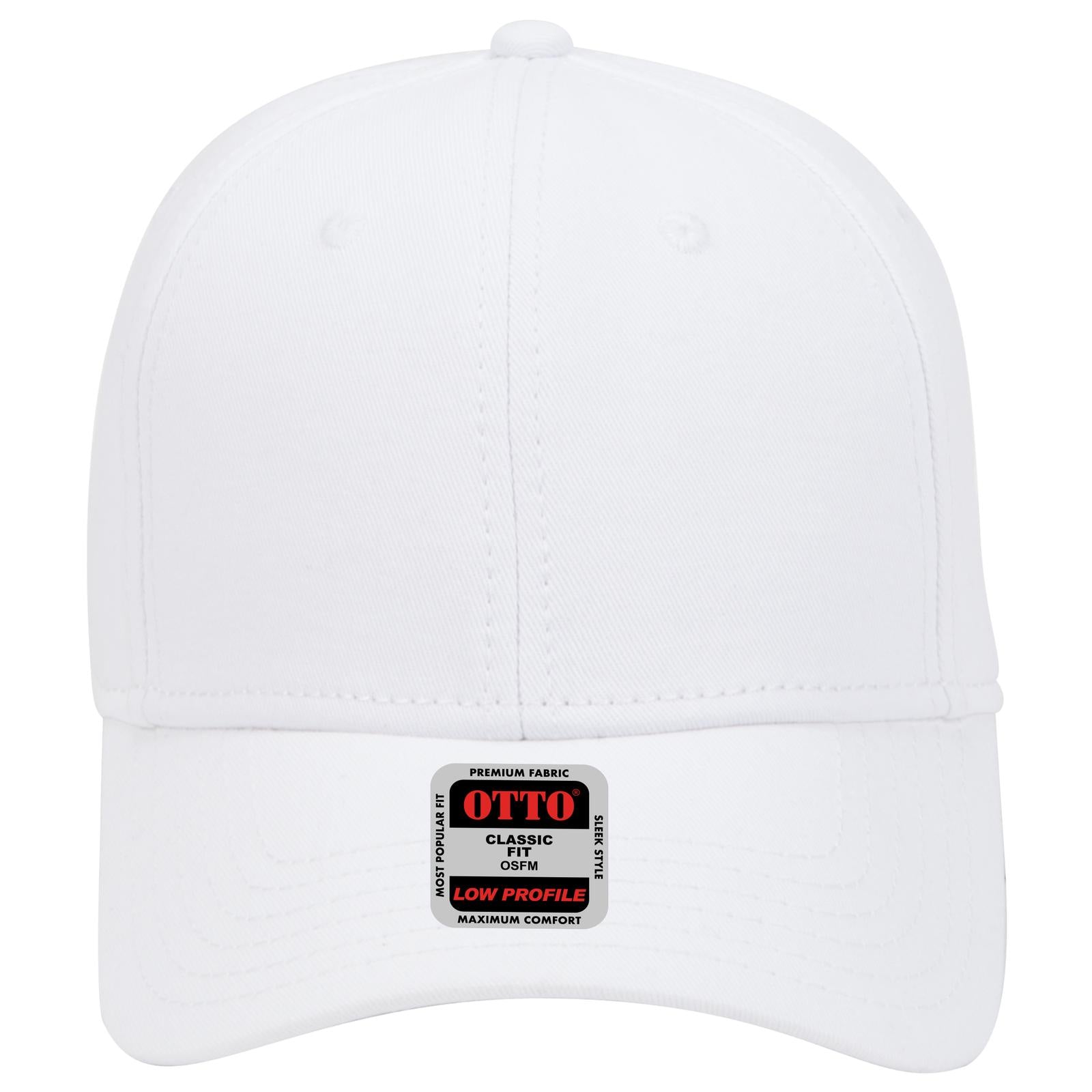 Front View of 016 - White OTTO CAP 6 Panel Low Profile Baseball Cap