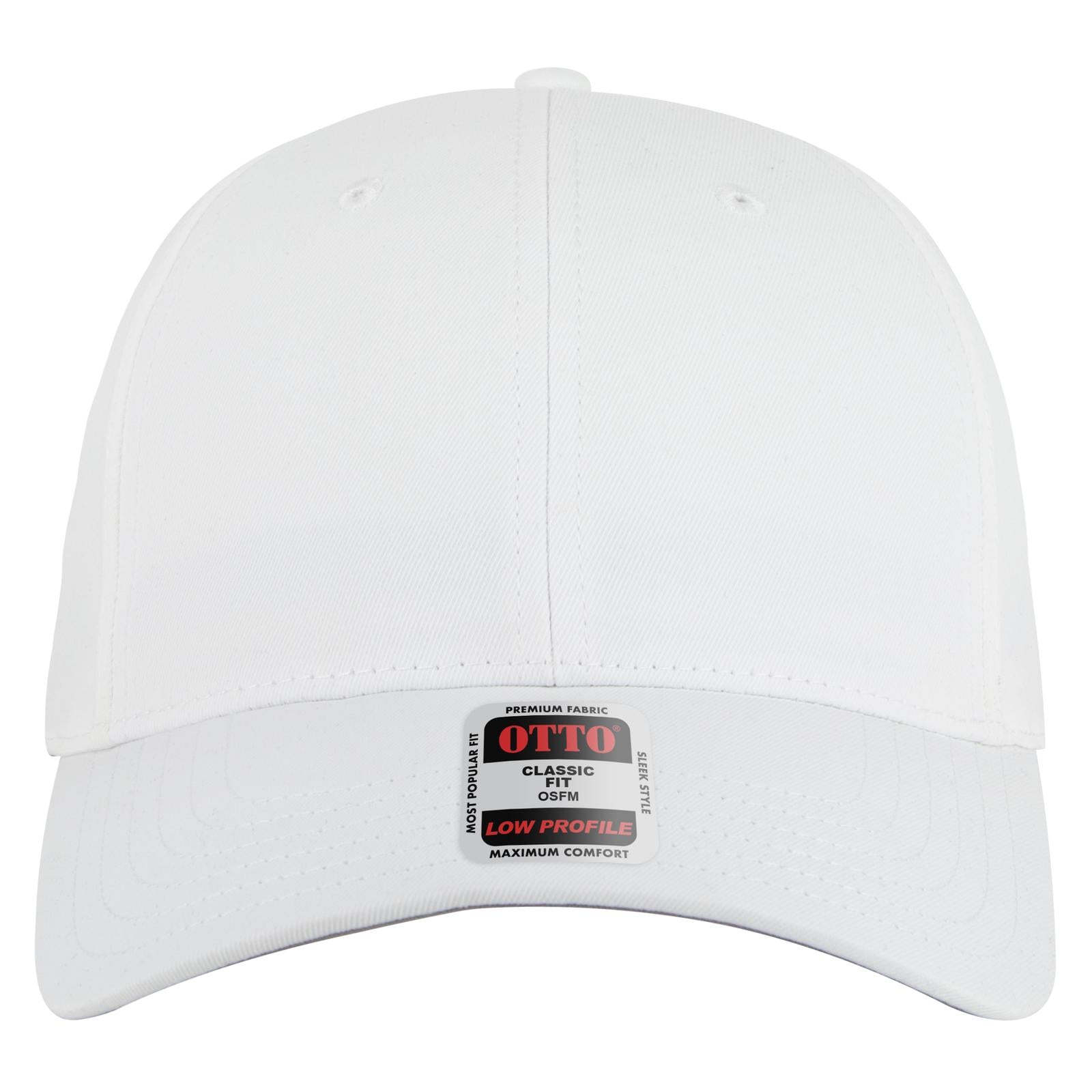 Front View of 016 - White OTTO CAP 6 Panel Low Profile Baseball Cap
