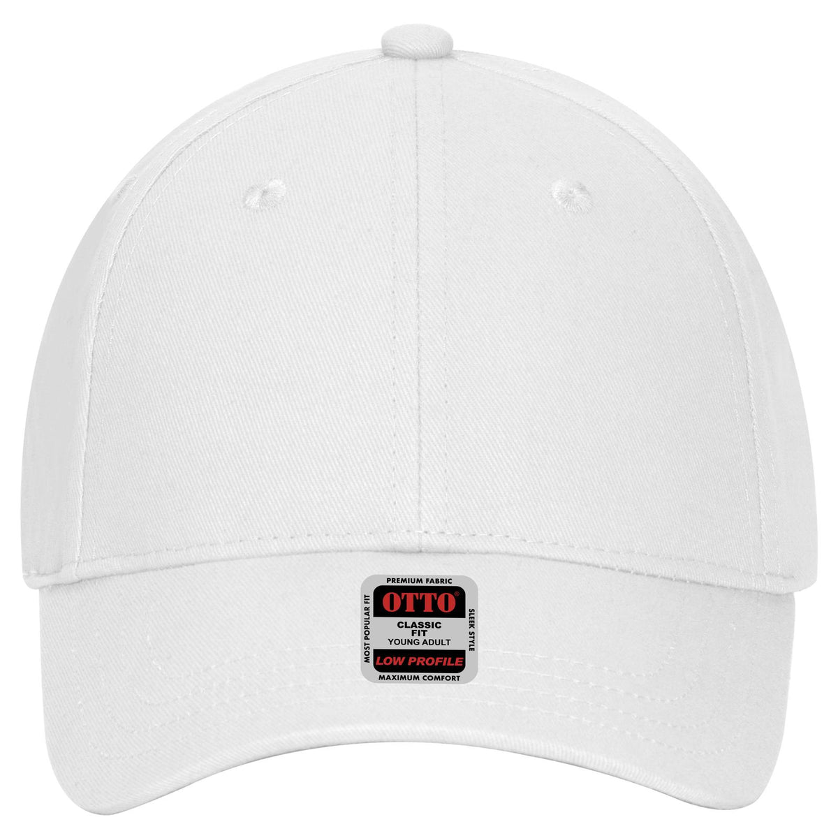 Front View of 016 - White OTTO CAP 6 Panel Low Profile Baseball Cap