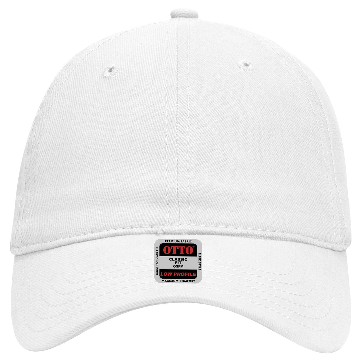 Front View of 016 - White OTTO CAP 6 Panel Low Profile Baseball Cap