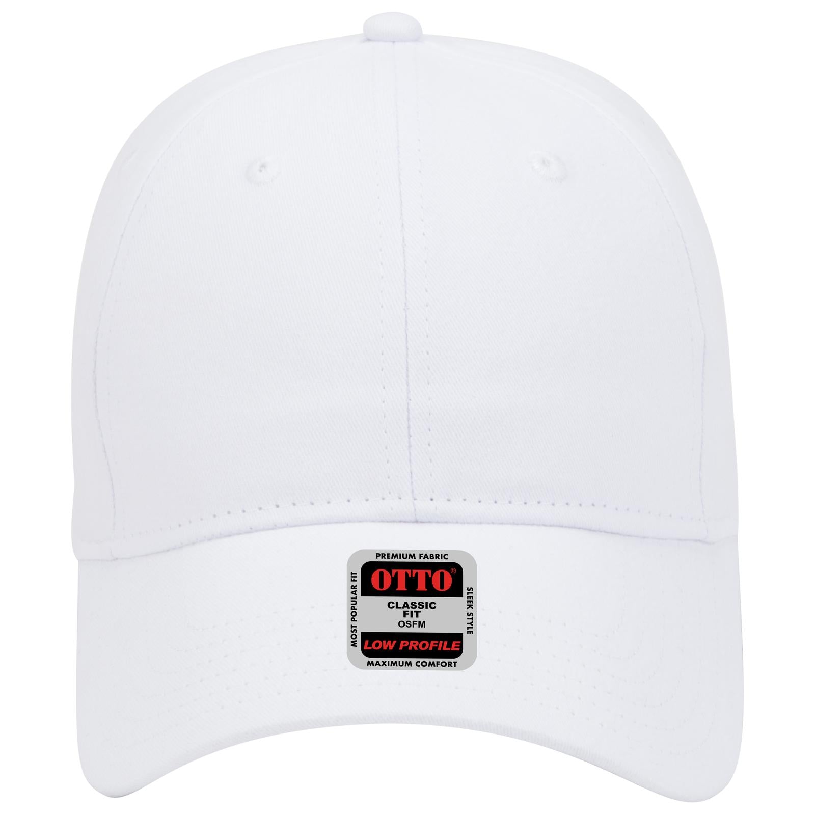Front View of 016 - White OTTO CAP 6 Panel Low Profile Baseball Cap