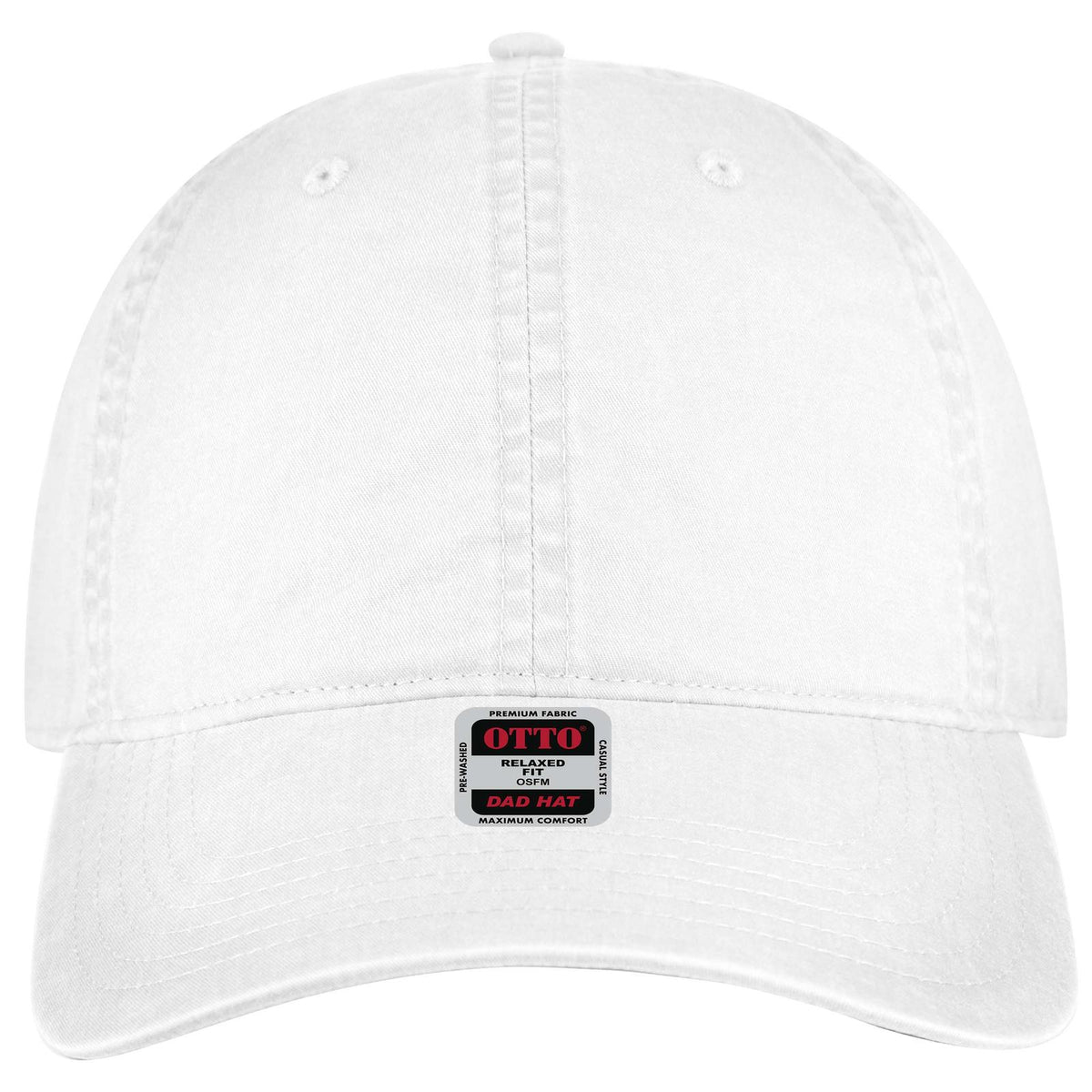 Front View of 016 - White OTTO CAP 6 Panel Low Profile Dad Hat