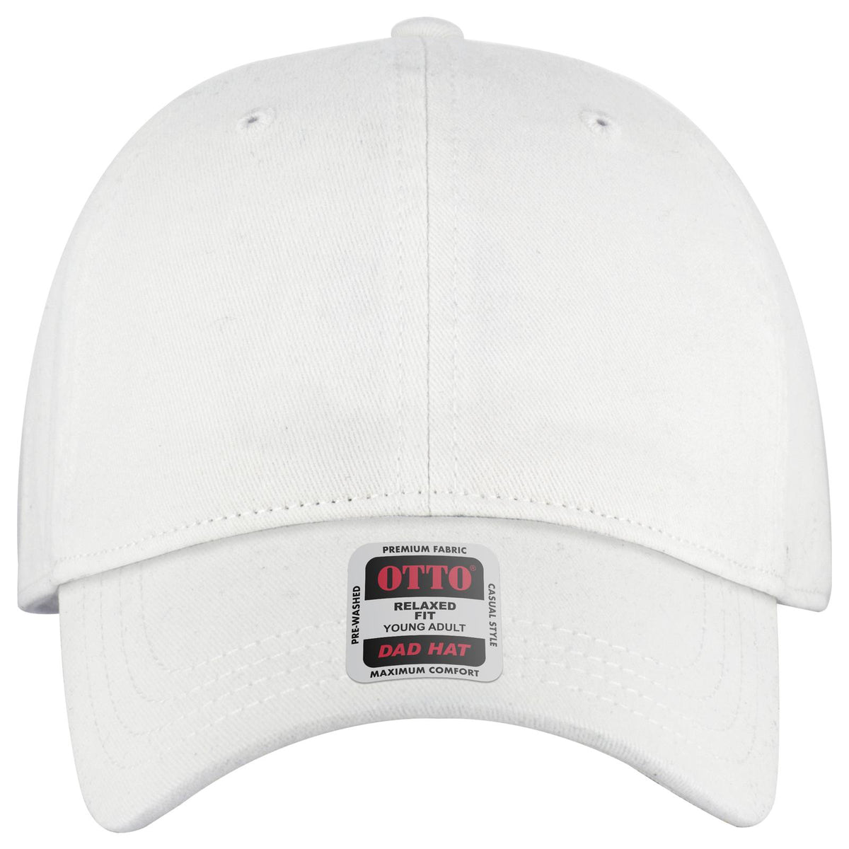 Front View of 016 - White OTTO CAP 6 Panel Low Profile Dad Hat