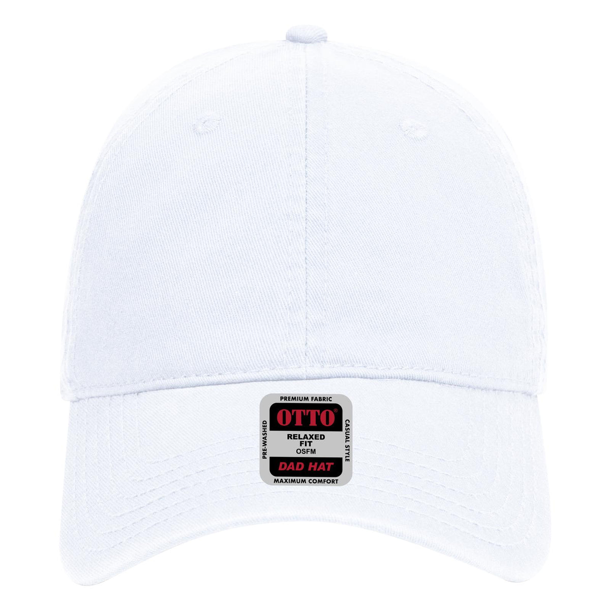 Front View of 016 - White OTTO CAP 6 Panel Low Profile Dad Hat