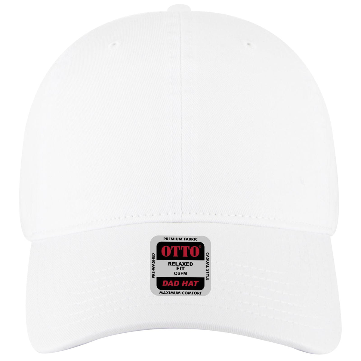 Front View of 016 - White OTTO CAP 6 Panel Low Profile Dad Hat