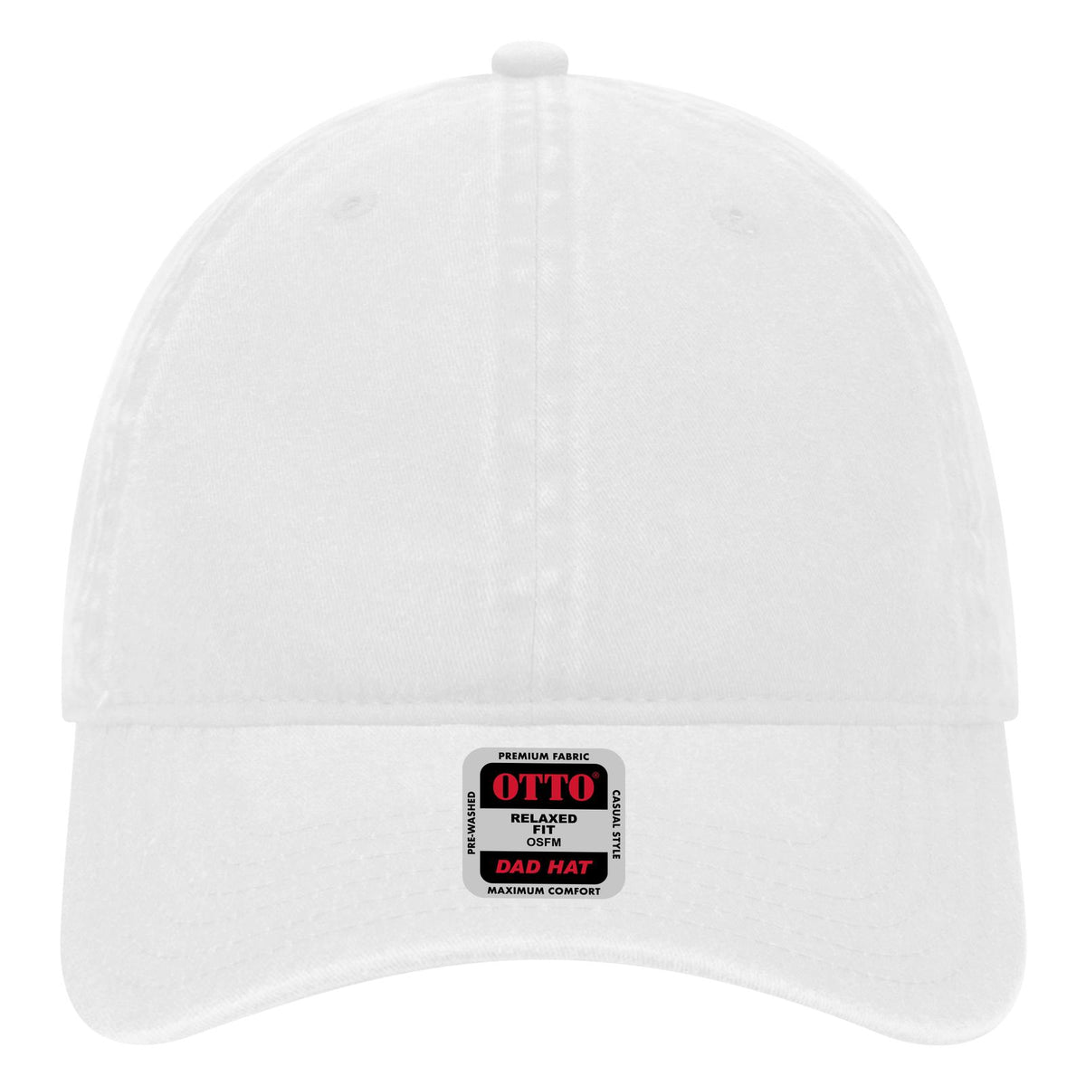 Front View of 016 - White OTTO CAP 6 Panel Low Profile Dad Hat