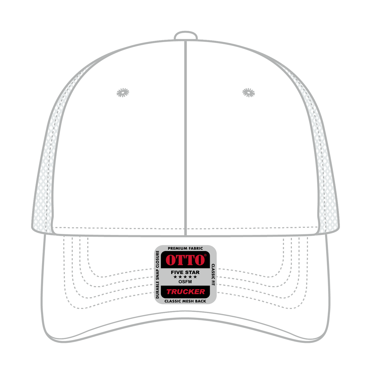 Front View of 016 - White OTTO CAP 6 Panel Low Profile Mesh Back Trucker Hat