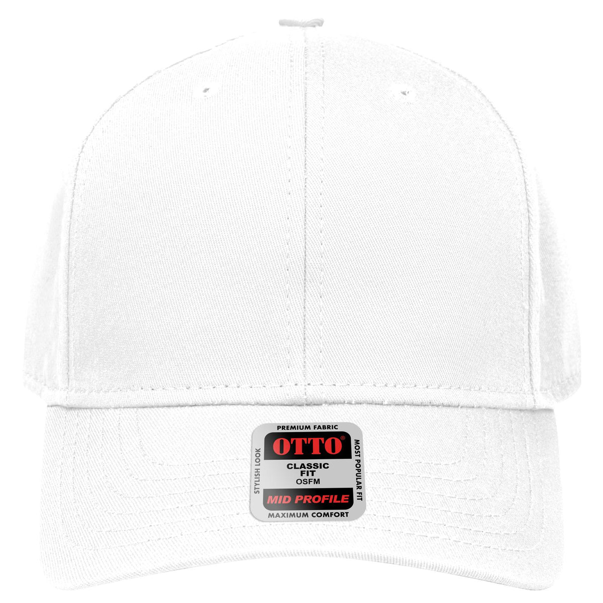 Front View of 016 - White OTTO CAP 6 Panel Mid Profile Baseball Cap