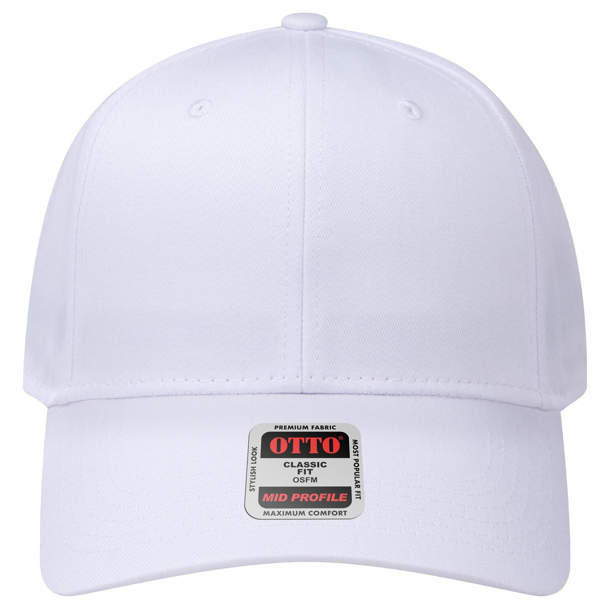 Front View of 016 - White OTTO CAP 6 Panel Mid Profile Baseball Cap