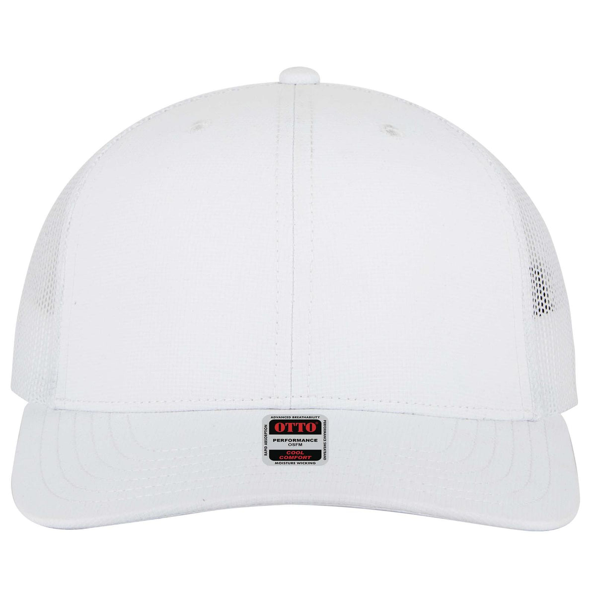 Front View of 016 - White OTTO CAP 6 Panel Mid Profile Mesh Back Trucker Hat