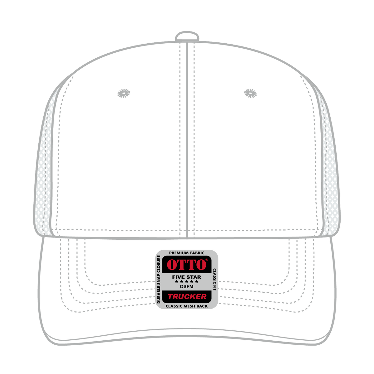 Front View of 016 - White OTTO CAP 6 Panel Mid Profile Mesh Back Trucker Hat
