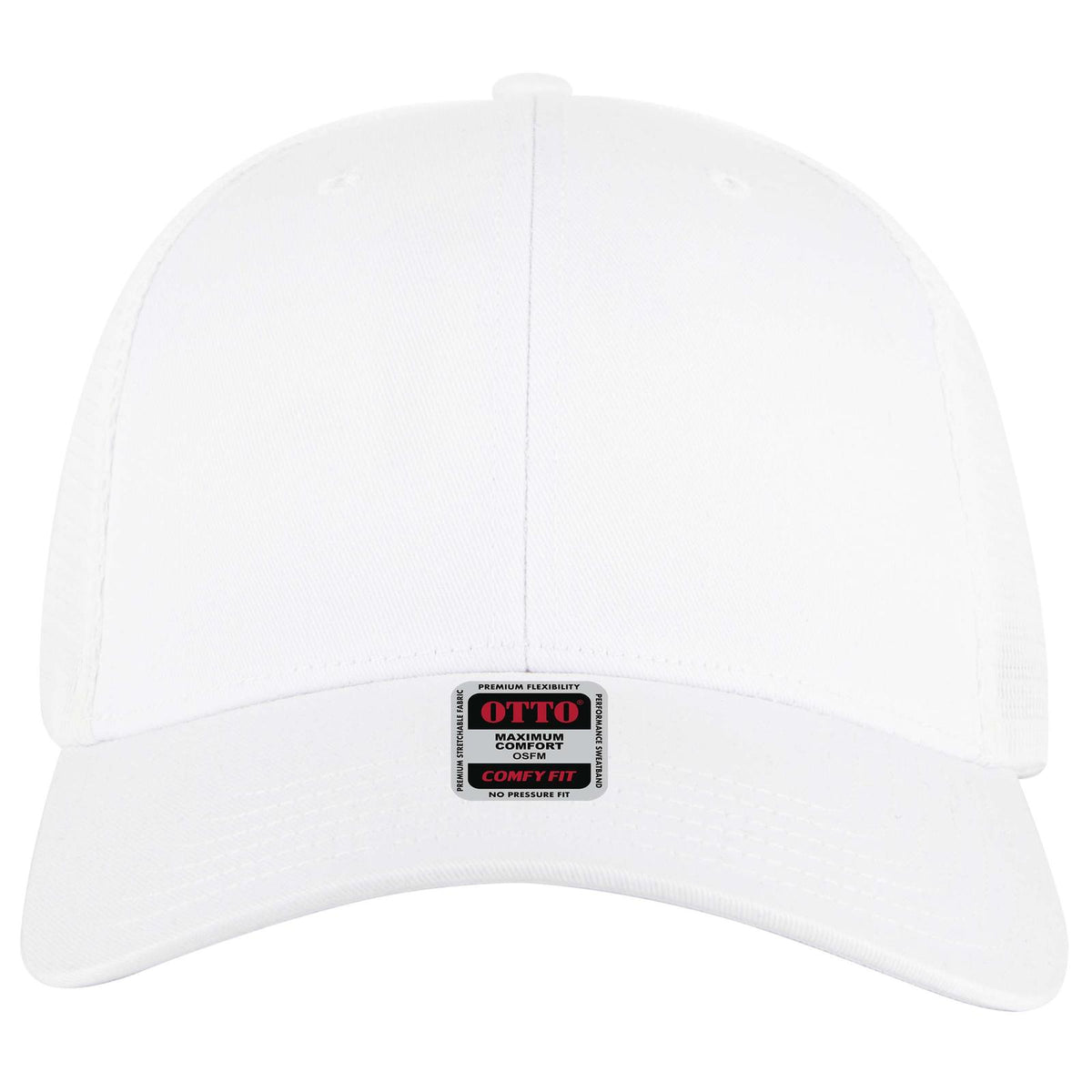 Front View of 016 - White OTTO CAP "OTTO COMFY FIT" 6 Panel Low Profile Mesh Back Trucker Hat