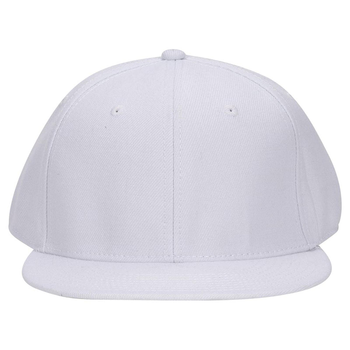 Front View of 016 - White OTTO CAP "OTTO FIT" 6 Panel Mid Profile Flat Visor Baseball Cap