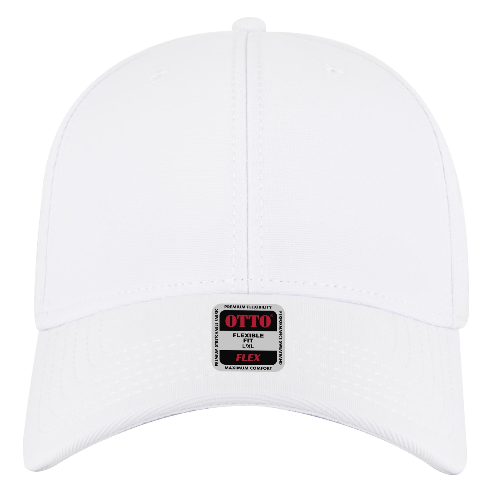 Front View of 016 - White OTTO CAP "OTTO FLEX" Fitted 6 Panel Low Profile Baseball Cap