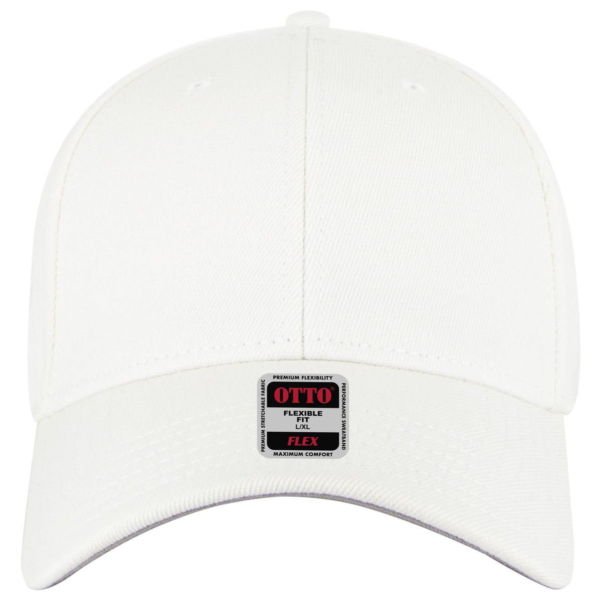 Front View of 016 - White OTTO CAP "OTTO FLEX" Fitted 6 Panel Low Profile Baseball Cap