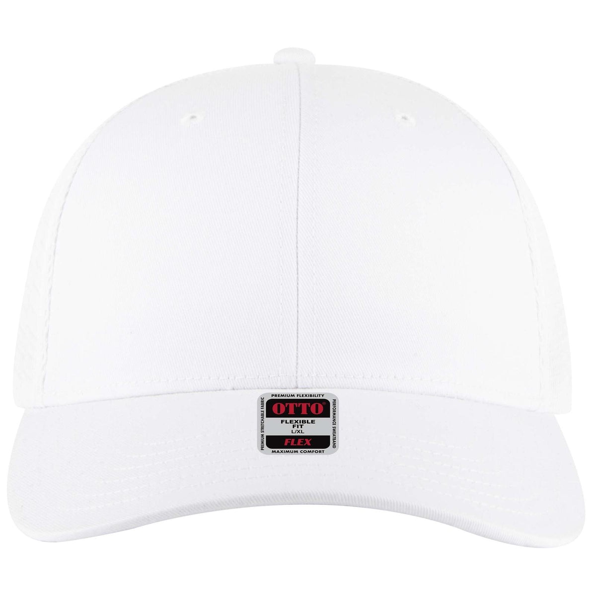 Front View of 016 - White OTTO CAP "OTTO FLEX" Fitted 6 Panel Low Profile Mesh Back Trucker Hat