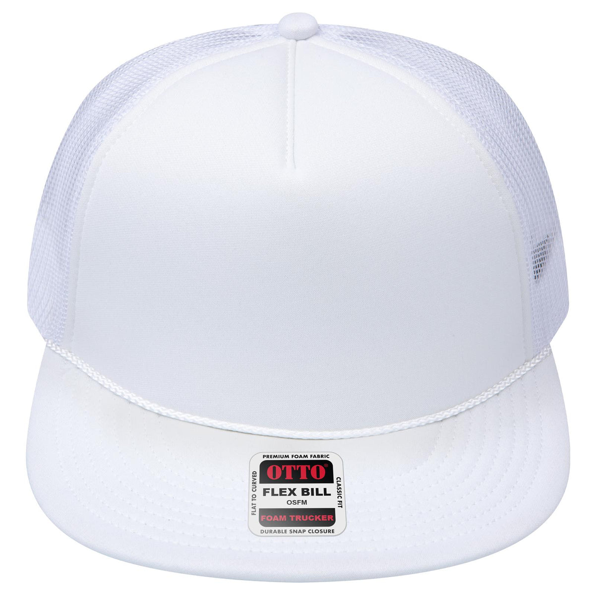 Front View of 016 - White OTTO CAP "OTTO SNAP" 5 Panel Pro Style Mesh Back Trucker Snapback Hat