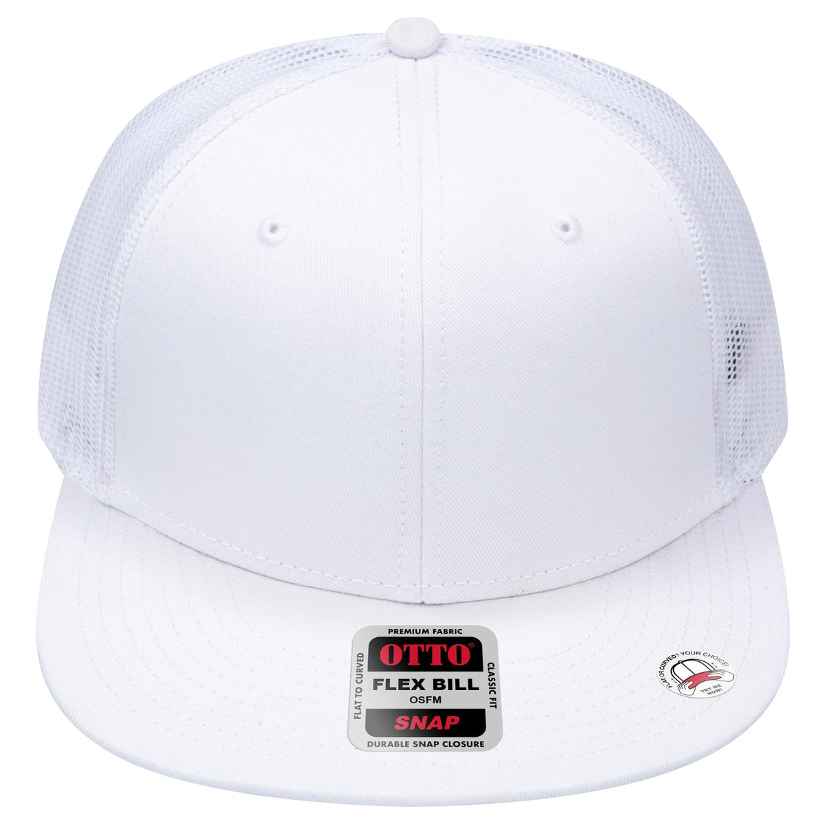 Front View of 016 - White OTTO CAP "OTTO SNAP" 6 Panel Pro Style Mesh Back Trucker Snapback Hat