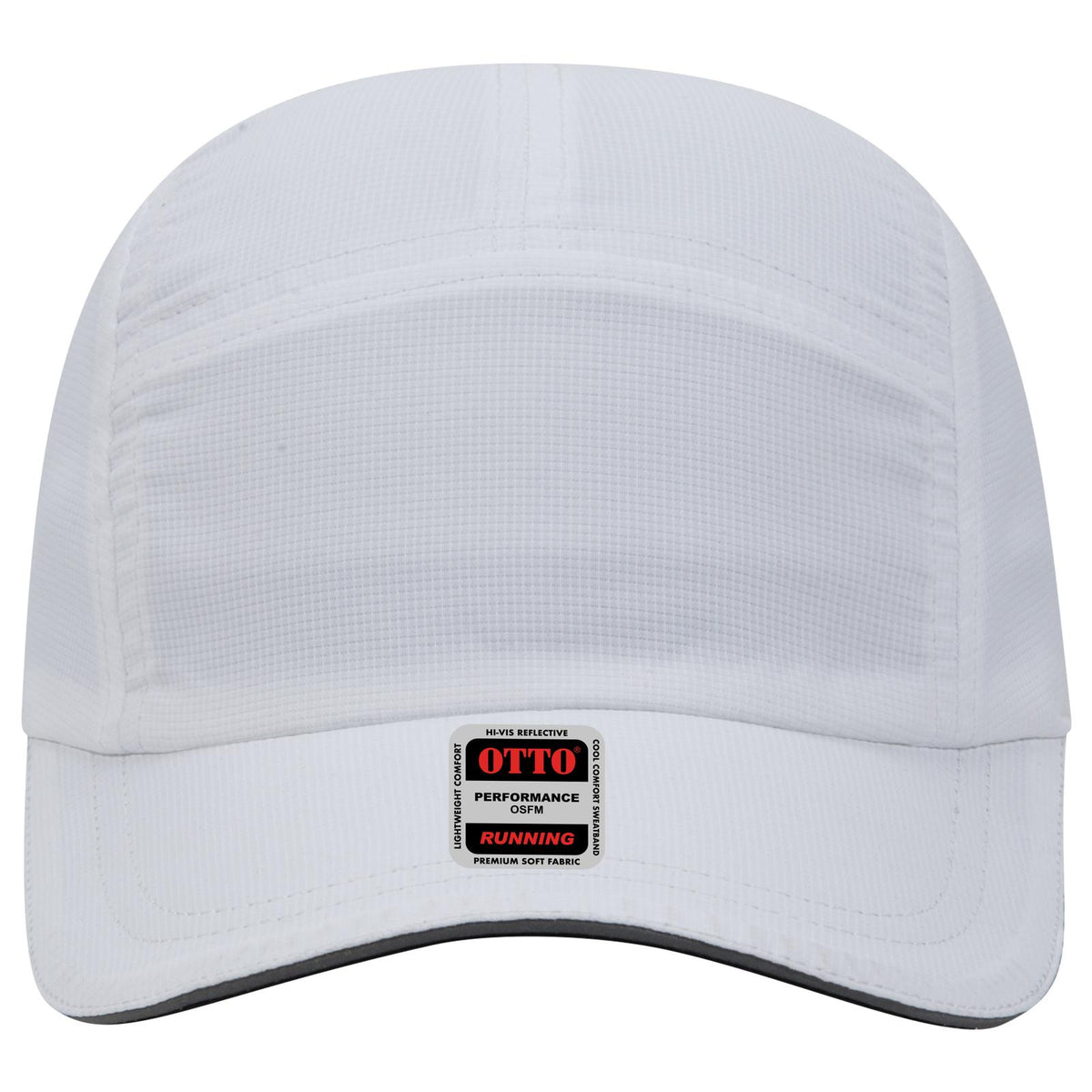 Front View of 016 - White OTTO CAP Reflective 5 Panel Running Cap